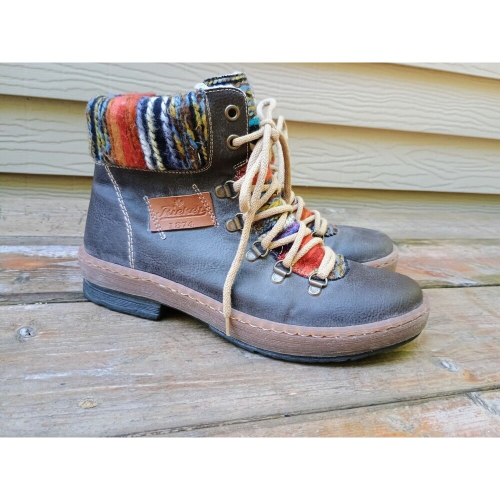 Rieker Felicitas Women Sz 6 Leather Ankle Boots EU 37 Knit Cuff Winter Gray